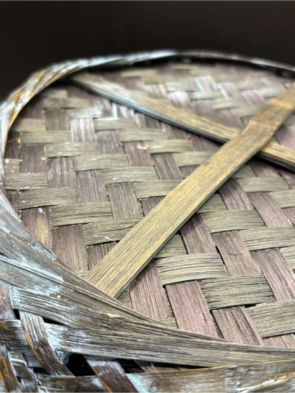 Vintage Japanese Ikebana Style Woven Bamboo Basket Bowl Smoked Patina